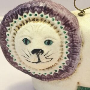 Vintage Salamander Art Pottery Ornament Whimsical Hand Painted Signed Rare Lion